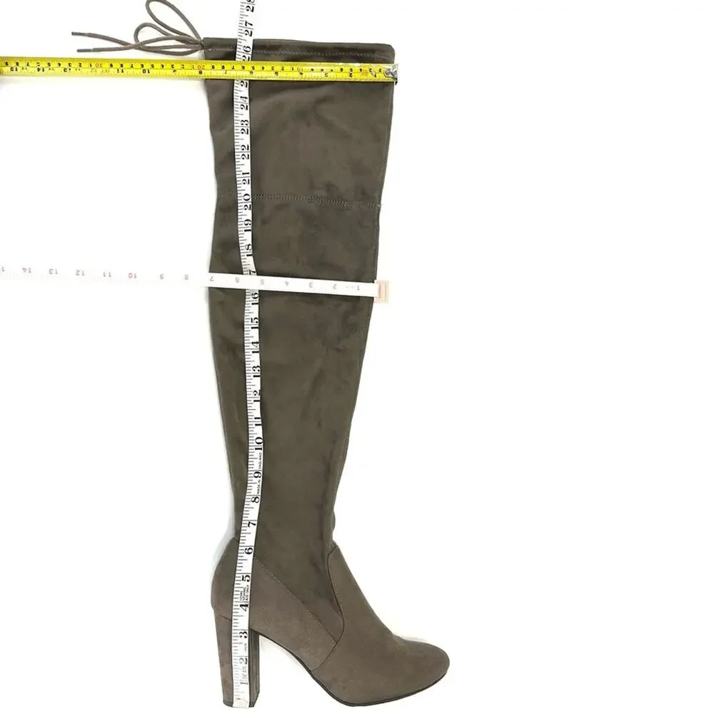 Heart In D Tan Thigh-High/Over-The-Knee Boot Size 8.5 Stretchy Block High Heel